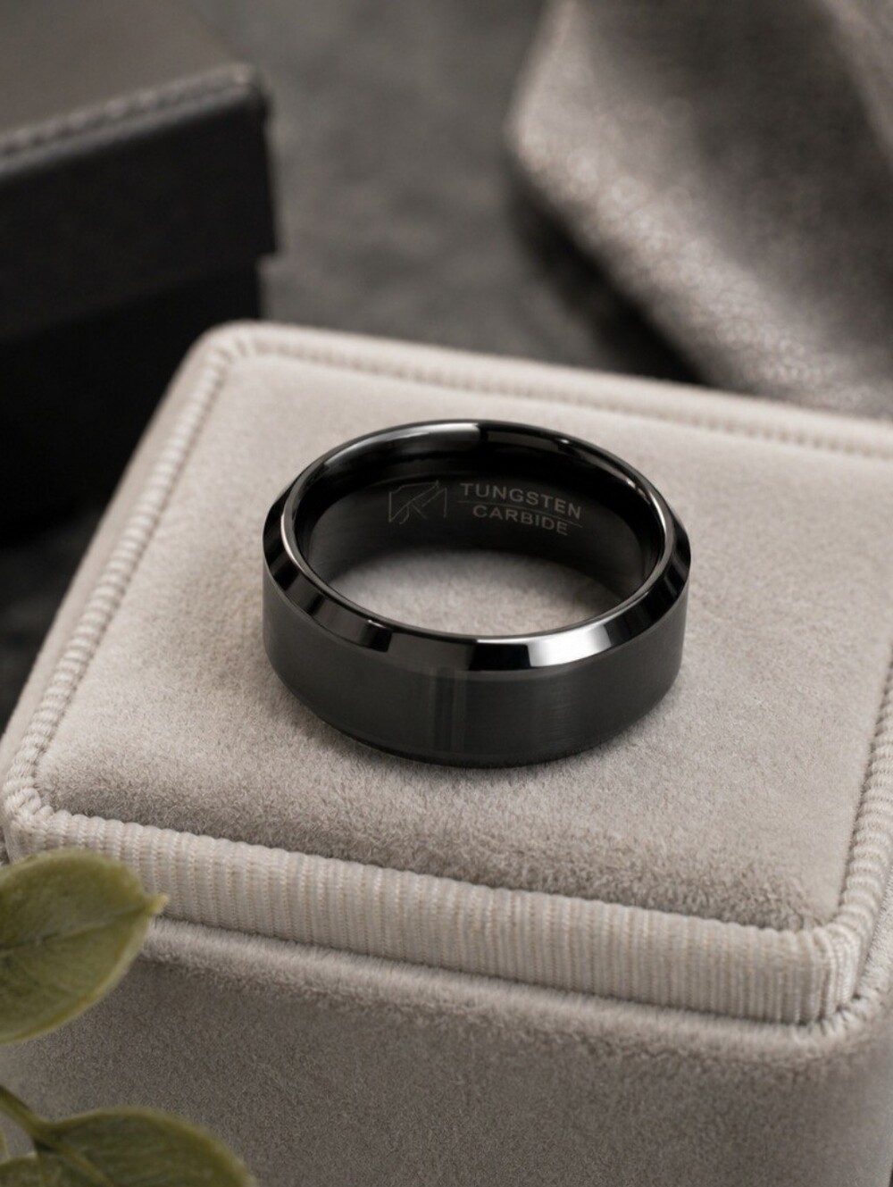 Sleek Black Tungsten Carbide Men's Ring Size 10